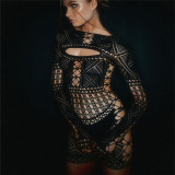 Sexy hollow lace see-through high waist tight rompers jumpsuit