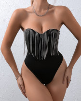 Solid color hip-lifting tassel patchwork bandeau bodysuit