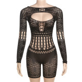 Sexy hollow lace see-through high waist tight rompers jumpsuit