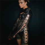 Sexy hollow lace see-through high waist tight rompers jumpsuit