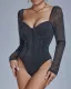 Low-cut waist-cinching sexy slim-fitting long-sleeved bodysuit