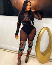 Sexy mesh long-sleeved one-piece jumpsuit