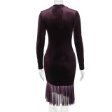 Fashionable breasted velvet ruffle sexy V-neck dress