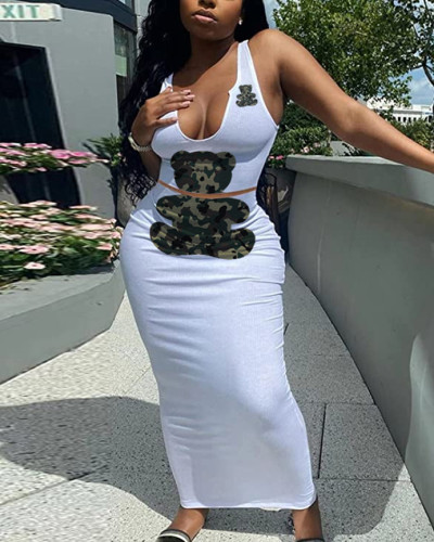 Summer print 2 piece vest maxi skirt set