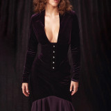 Fashionable breasted velvet ruffle sexy V-neck dress