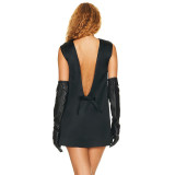 Sexy fashionable round neck backless spliced sleeveless dress mini dress