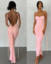 Sling pleated sexy backpack hip dress women's temperament slim long dress