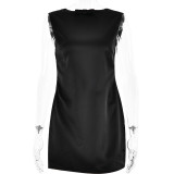 Sexy fashionable round neck backless spliced sleeveless dress mini dress
