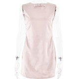 Sexy fashionable round neck backless spliced sleeveless dress mini dress
