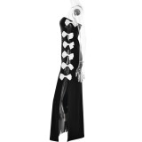 Fashionable and sexy strapless bow stitching backless long evening dress