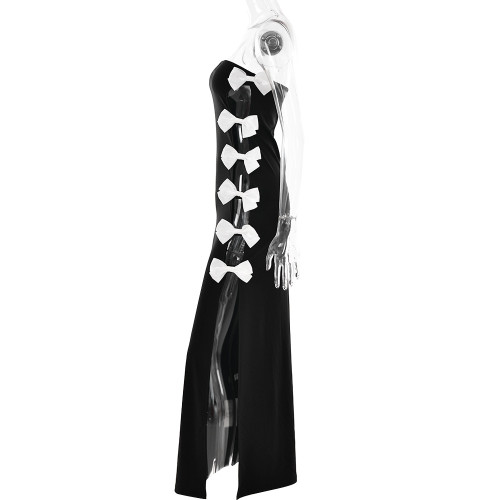Fashionable and sexy strapless bow stitching backless long evening dress