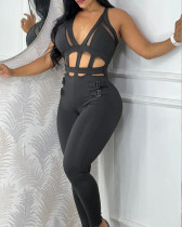 Hollow waist strap halterneck jumpsuit