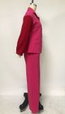 Spring color-blocked pocket casual shirt suit two-piece set