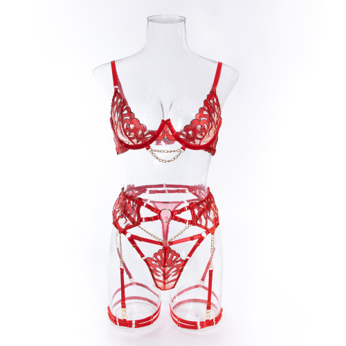 Sexy Melody Metal High-end Slim Sexy Lingerie Four-piece Set