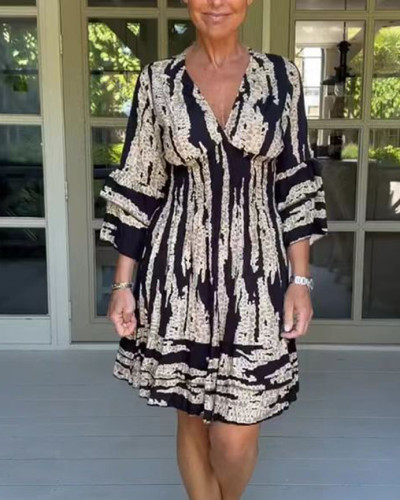 High waist bell sleeve V-neck dress