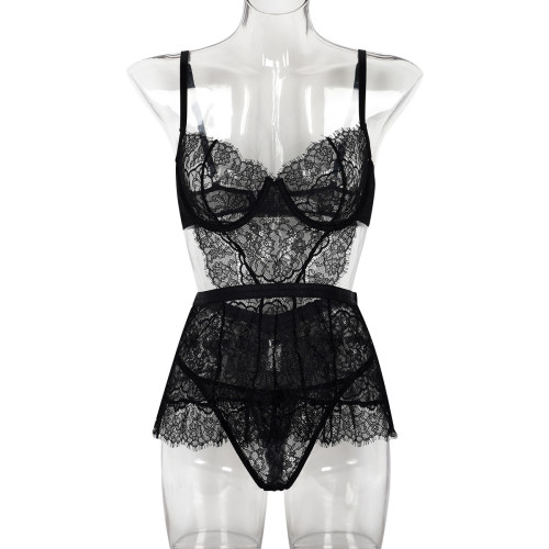 Sexy lingerie lace see-through hollow two-piece set
