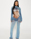 Sexy print long sleeve turtleneck flare jumpsuit