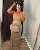 Fashionable solid color tube high elastic dress (with pockets)
