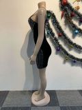 Sexy diamond velvet mesh see-through dress