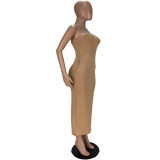 Fashionable solid color tube high elastic dress (with pockets)