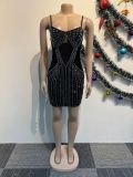 Sexy diamond velvet mesh see-through dress