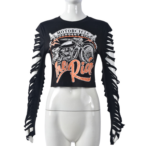 Street hip-hop style long-sleeved stretch fashion T-shirt