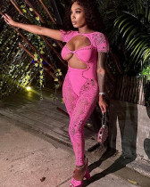Sexy hollow knitted crocheted high waist jumpsuit