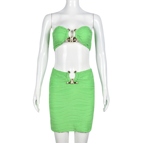 Strapless crop top sexy mini skirt set