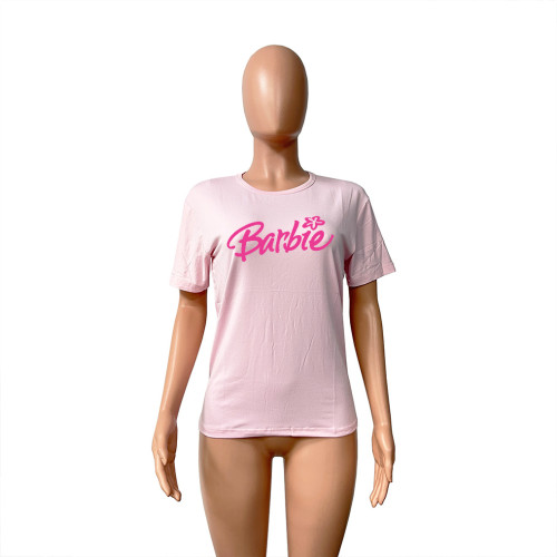 Printed straight pullover round neck short-sleeved T-shirt top