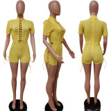Fashionable women's lace-up rompers jumpsuit