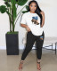 Print fashion casual street two-piece pants set