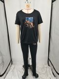 Print fashion casual street two-piece pants set