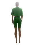 Fashionable letter round neck short-sleeved shorts set
