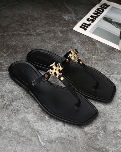 Flip-flops square toe women's slippers flat sandals