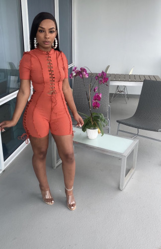Fashionable women's lace-up rompers jumpsuit
