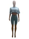 Fashionable letter round neck short-sleeved shorts set
