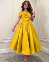 Off shoulder high waist slimming A-line date dress
