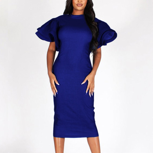 New spring and summer fashionable bell-sleeved denim party banquet dress