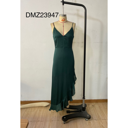 Summer new sexy and elegant dress backless ruffled suspender long banquet dress