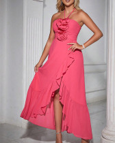 Summer new sexy fashion dress halter neck slim flower high-end banquet dress