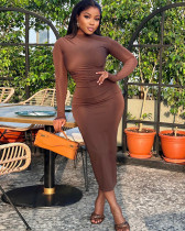 Solid color round neck long sleeve pullover street sheath dress