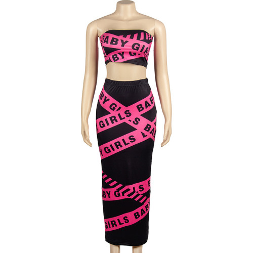New Spring and Summer Sleeveless Fashion Letter Printed Tube Top Long Skirt Women's Set