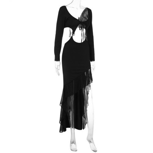 Sexy and fashionable hollow slim-fitting high-waisted evening dress