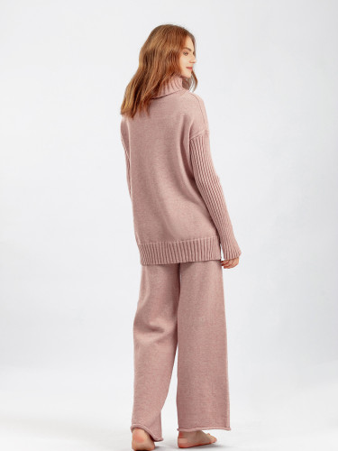 Loose turtleneck sweater suit, wide leg pants two-piece set
