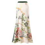 Women's printed patchwork contrasting color beach cover-ups one-shoulder swimsuit two-piece swimming set