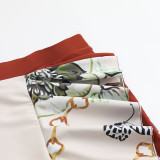 Women's printed patchwork contrasting color beach cover-ups one-shoulder swimsuit two-piece swimming set