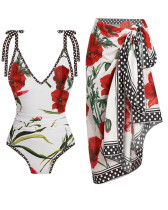 Two-piece gauze skirt sun protection swimsuit polka dot print swimsuit set