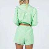 Summer beach shorts set striped shirt top shorts two-piece set