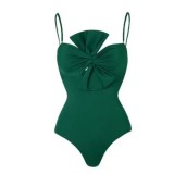 Women's Solid Color One-piece Bow Swimsuit Beach Cover-Ups Swimming Set