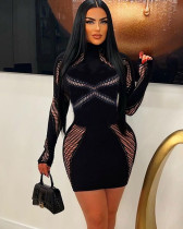 Spring Hot Half Turtle Neck Hollow Long Sleeve Dress for Women